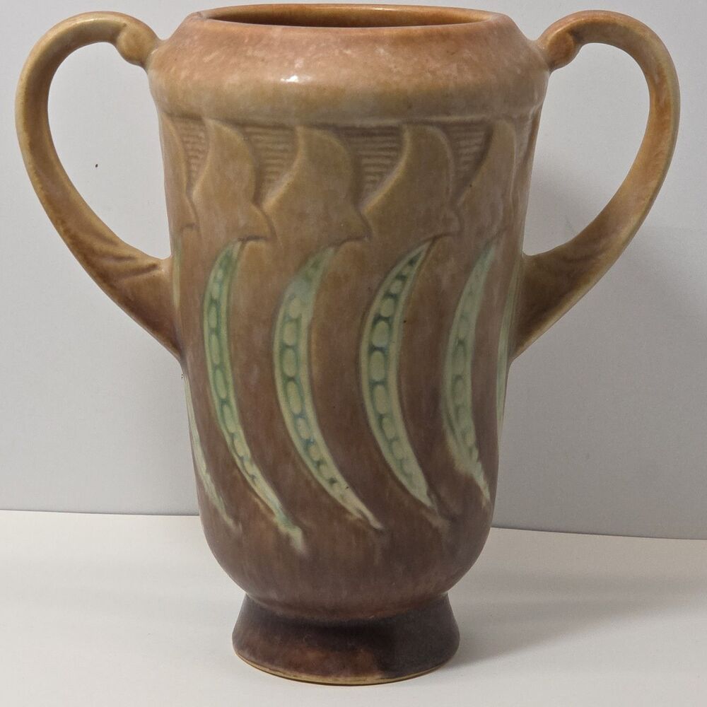 Roseville Falline Brown 1933 Vintage Art Pottery Ceramic 2 Handled Vase 642